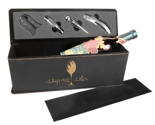Vegan Leather Wine Bottle, Alcohol or Gift box with tools