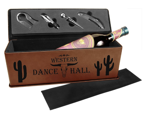 Vegan Leather Wine Bottle, Alcohol or Gift box with tools